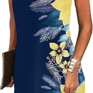 Women Summer Halter Midi Dress Casual Floral Beach Vacation With Pockets